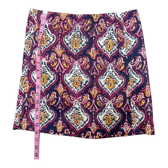 J. Crew Factory Blue Pink Bohemian Paisley Printed Stretch Mini Skirt Size 0 EUC - Picture 3 of 10